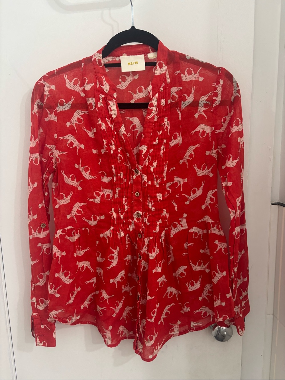 Maeve Red Animal Printed Long-Sleeve Blouse